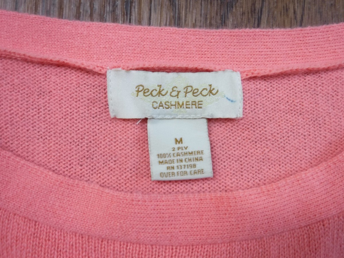 を。 Peck & Peck Coral Color Long Sleeve 100% Cashmere Sweater Women M
