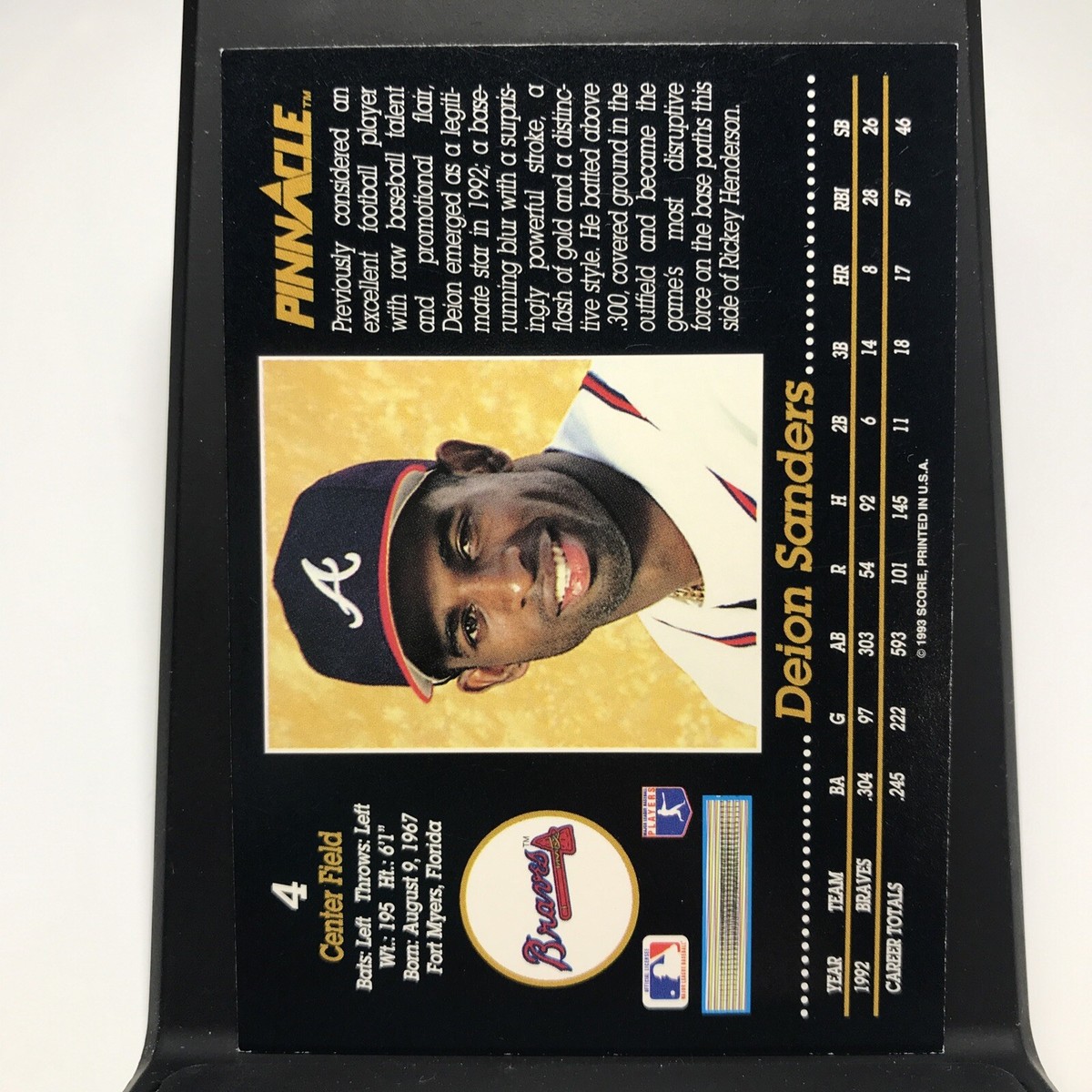 1993 Score Pinnacle Deion Sanders Baseball Card #4 Atlanta Braves