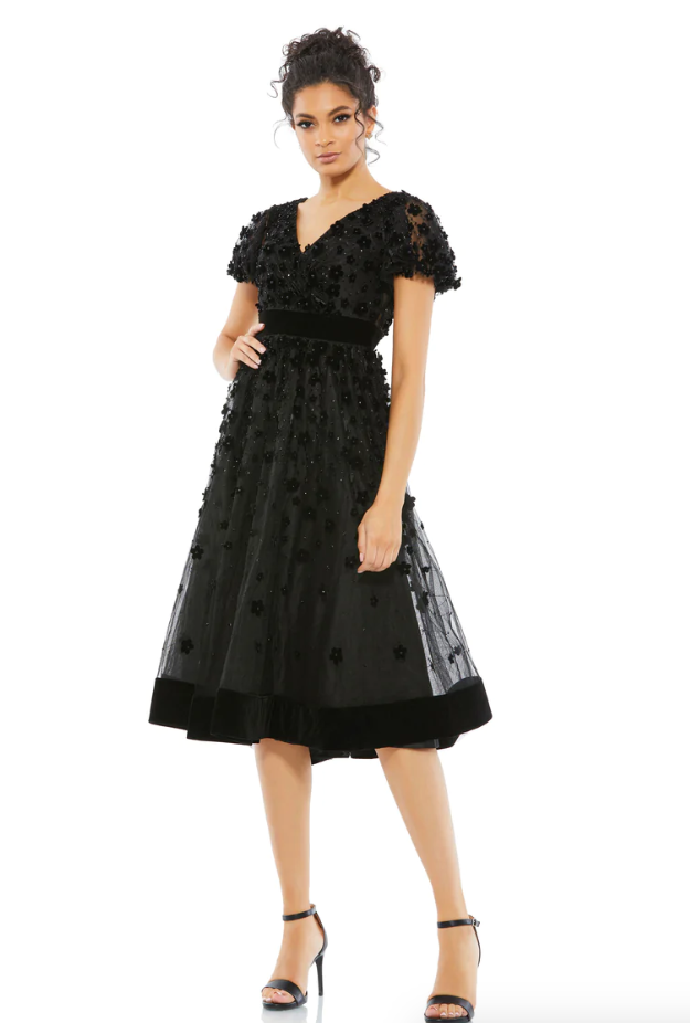mac duggal black midi dress Ieena for Mac Duggal - Black Polka Dot Tulle A-Line Midi Dress