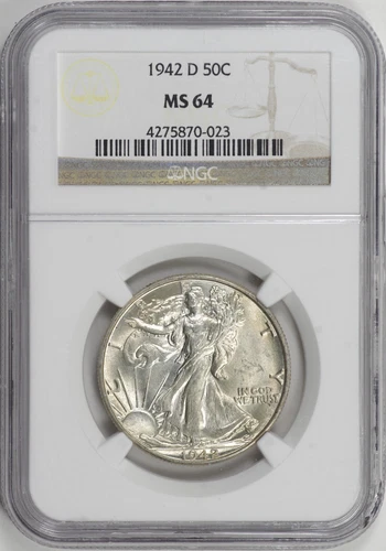 1942-D Walking Liberty Half Dollar 50c NGC MS64, Light Toning [29F03]