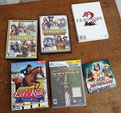 PC Games Lot. Age Of Conan, Sims, Guild Wars, Age Of Mythology, Let's Ride.