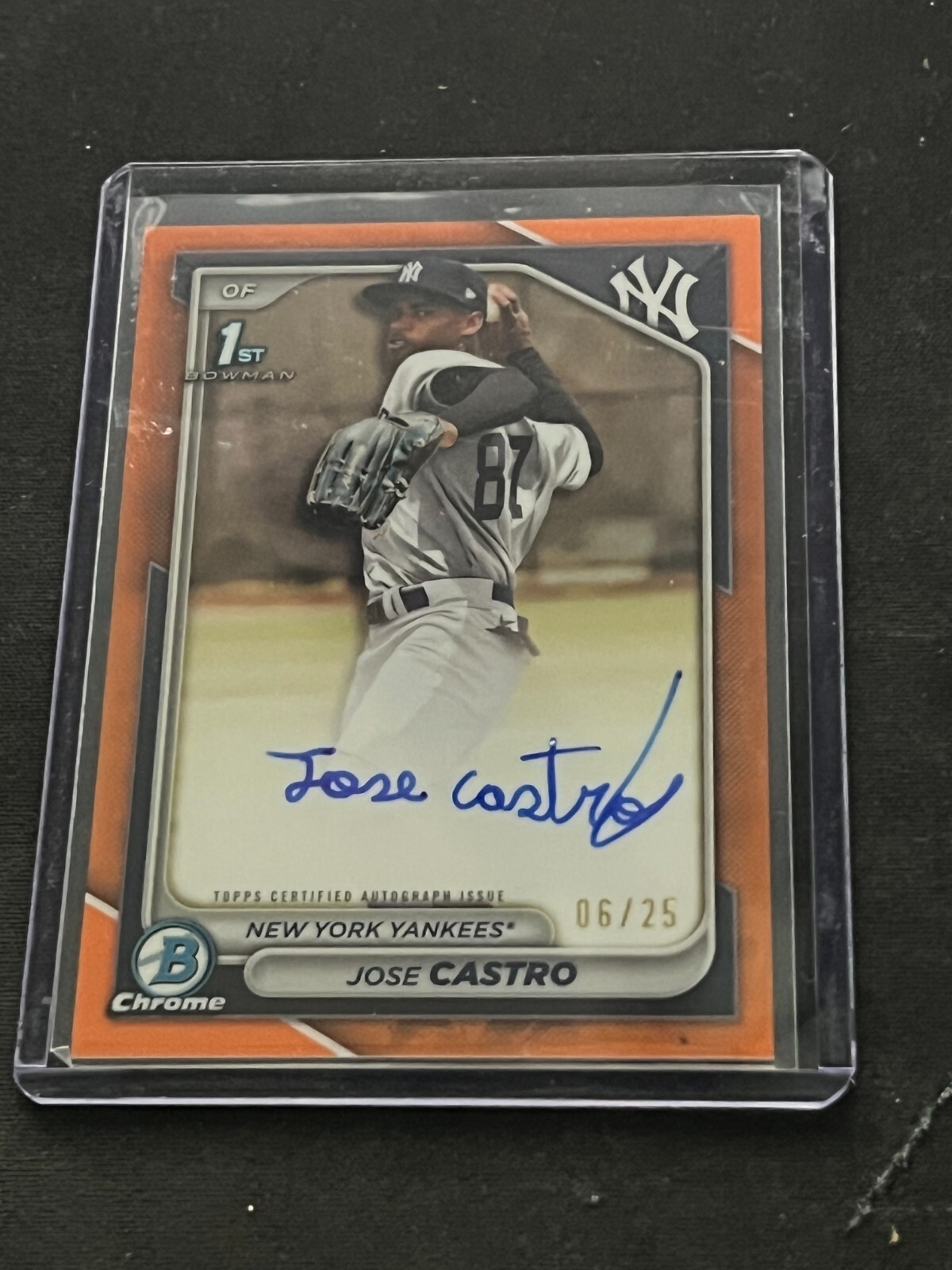 2024 Bowman Chrome 1st True Orange Auto 6/25 Jose Castro Yankees