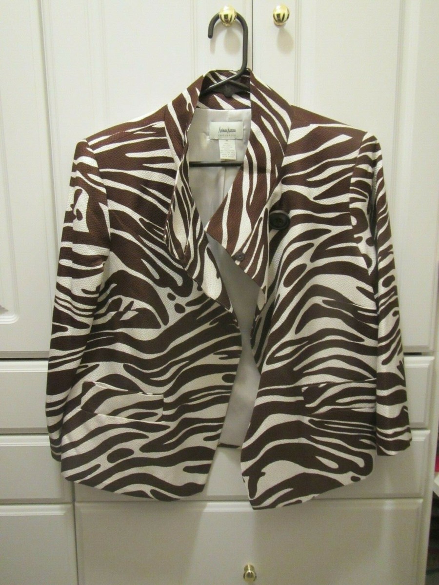 Neiman Marcus Exclusive Womens Size M Brown Cream Lined Blazer Jacket Silk  Nice