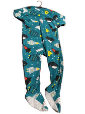 Spaceship Rocket Print PJ Carters Footed Fleece Pajama Toddler Sz 2T