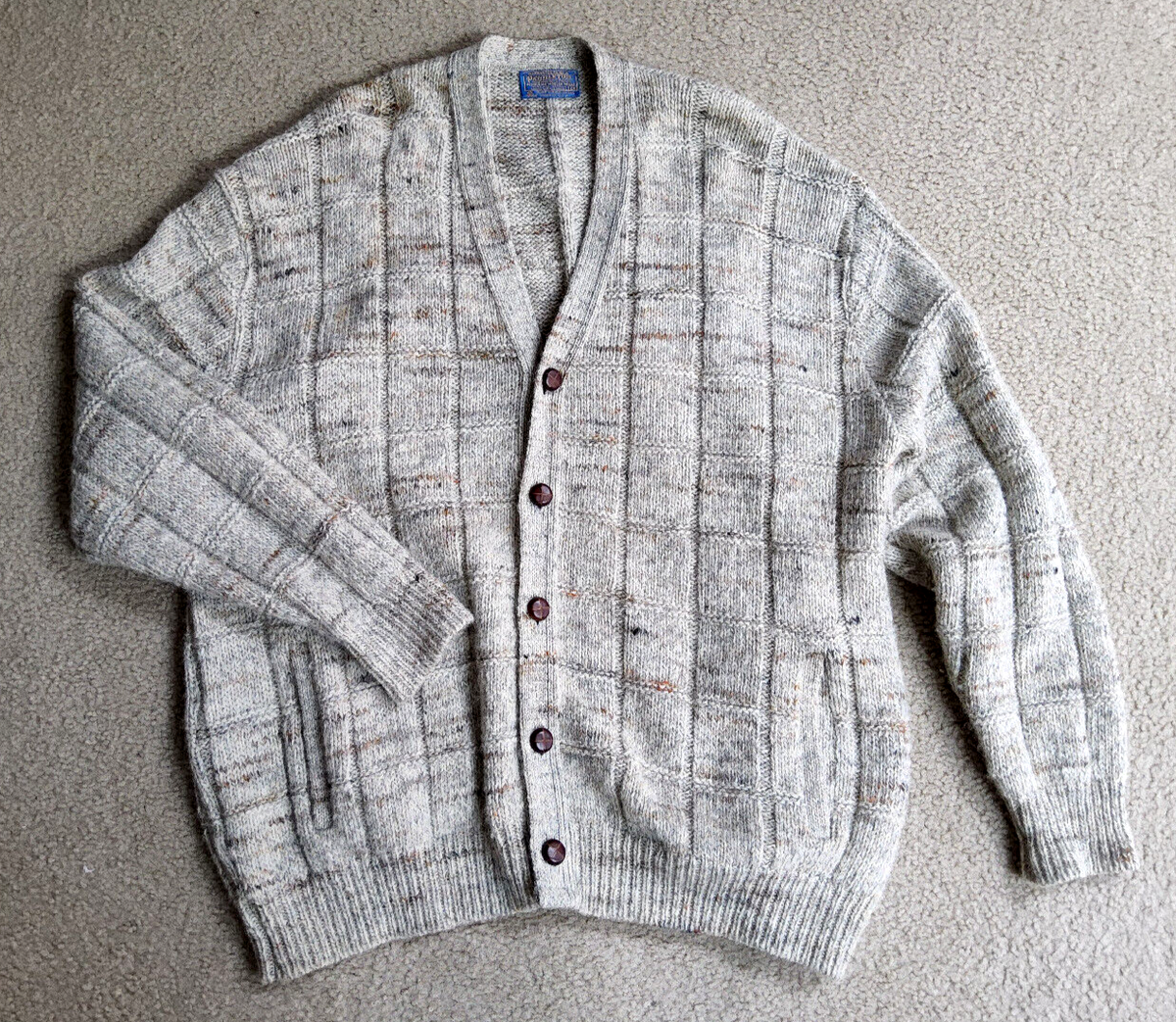 Vintage 70s Pendleton 100% Virgin Wool Cardigan Beige Sweater 