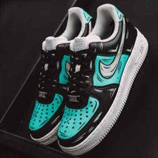 Nike Air Force 1 Custom 'Black Teal Graffiti Cartoon' White Shoes Mens Womens