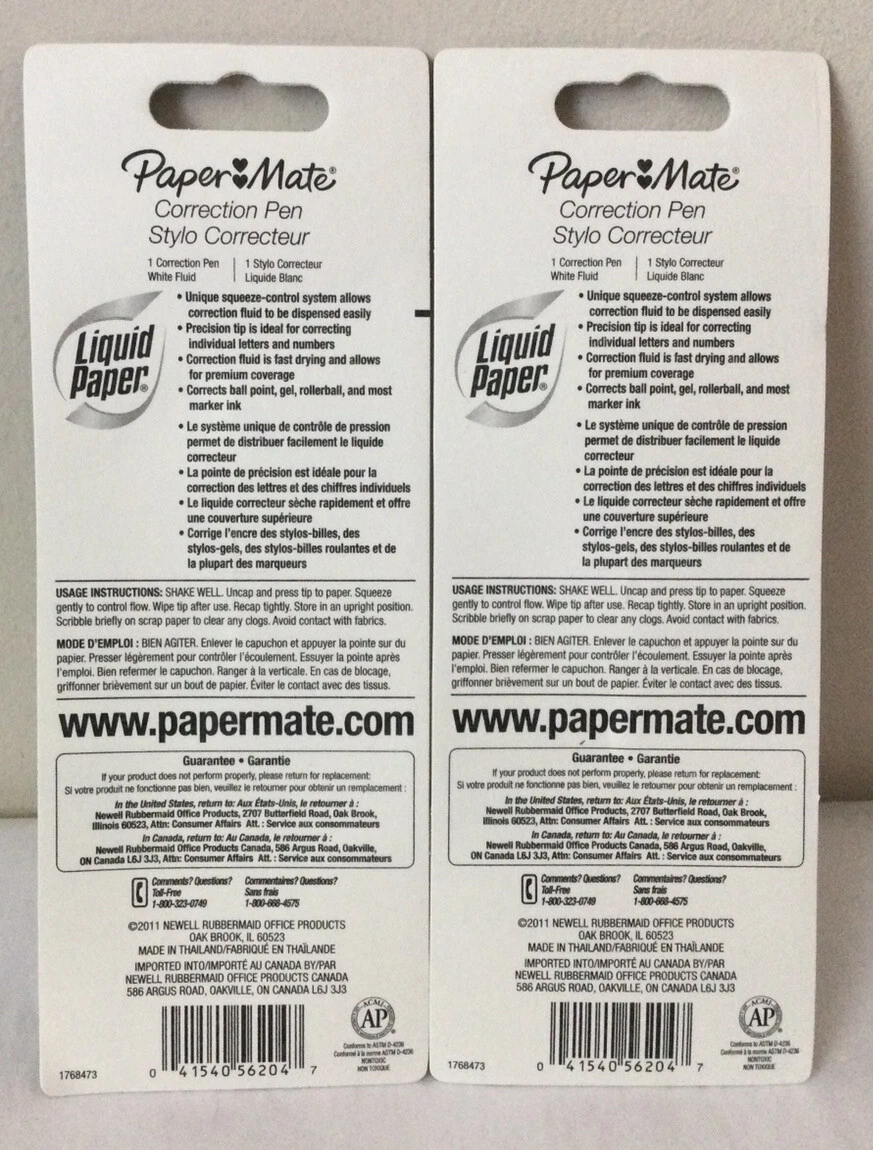 Papermate Liquid Paper White Out Correction Pens 7ml 2 Pack