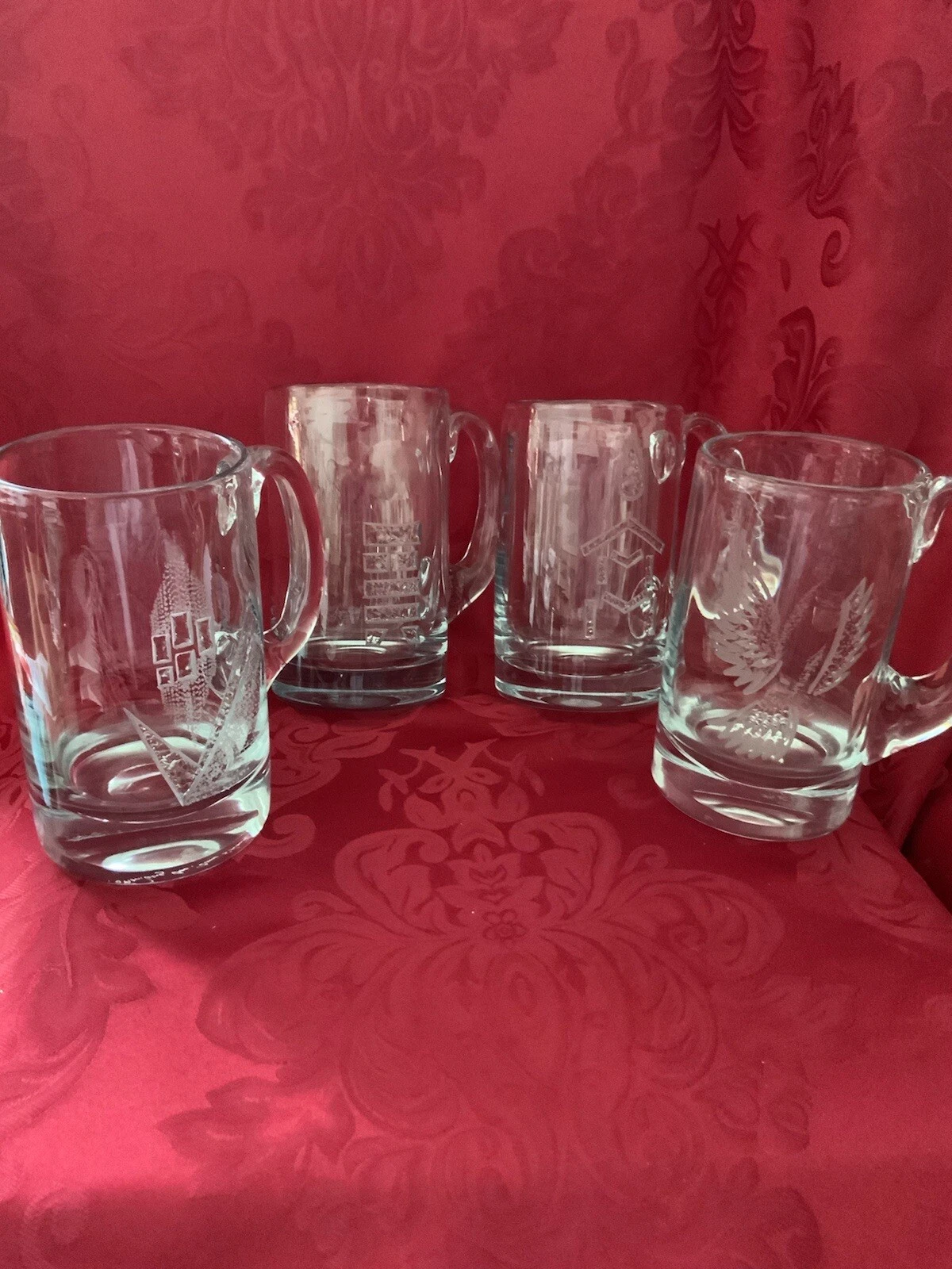 NEW FLAWLESS Chiseled STROMBERGSHYTTAN Sweden Glass 4 BEER MUGS TANKARD STEIN ~B