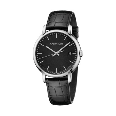 New Swiss Made CALVIN KLEIN Established Black Dial Black Leather Men's Watch