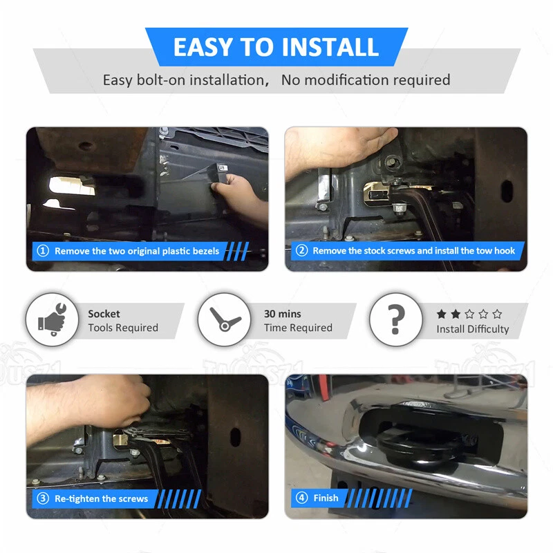 Se adapta a ganchos de remolque delanteros izquierdo y derecho Ram 1500 2013-14 15 2016 2017 2018 con biseles Foto 2 de 4