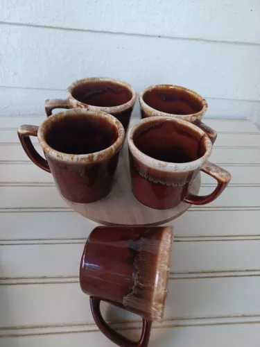 5  vintage Brown Drip Coffee Cup  Mug 3.5" 