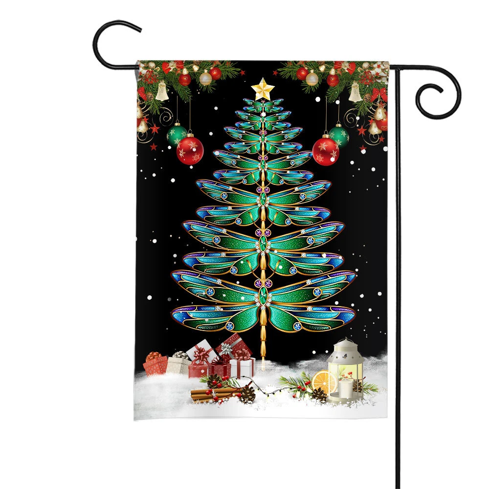 Dragonfly Merry Christmas Flag, Dragonfly Christmas Tree Lights Flag Gift