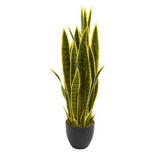 Nearly Natural 33  Sansevieria Artificial Plant Dark Green Stripes  Yellow Line