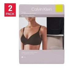 Calvin Klein Womens L 2 Pack Wirefree T Shirt Bras Black Cedar Microfiber NWT