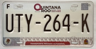 QUINTANA ROO Mexico Aluminum License Plate #UTY-264-K