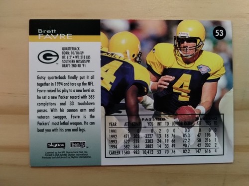 1995 Skybox Impact - Brett Favre #53 Green Bay Packers - Picture 6 of 6