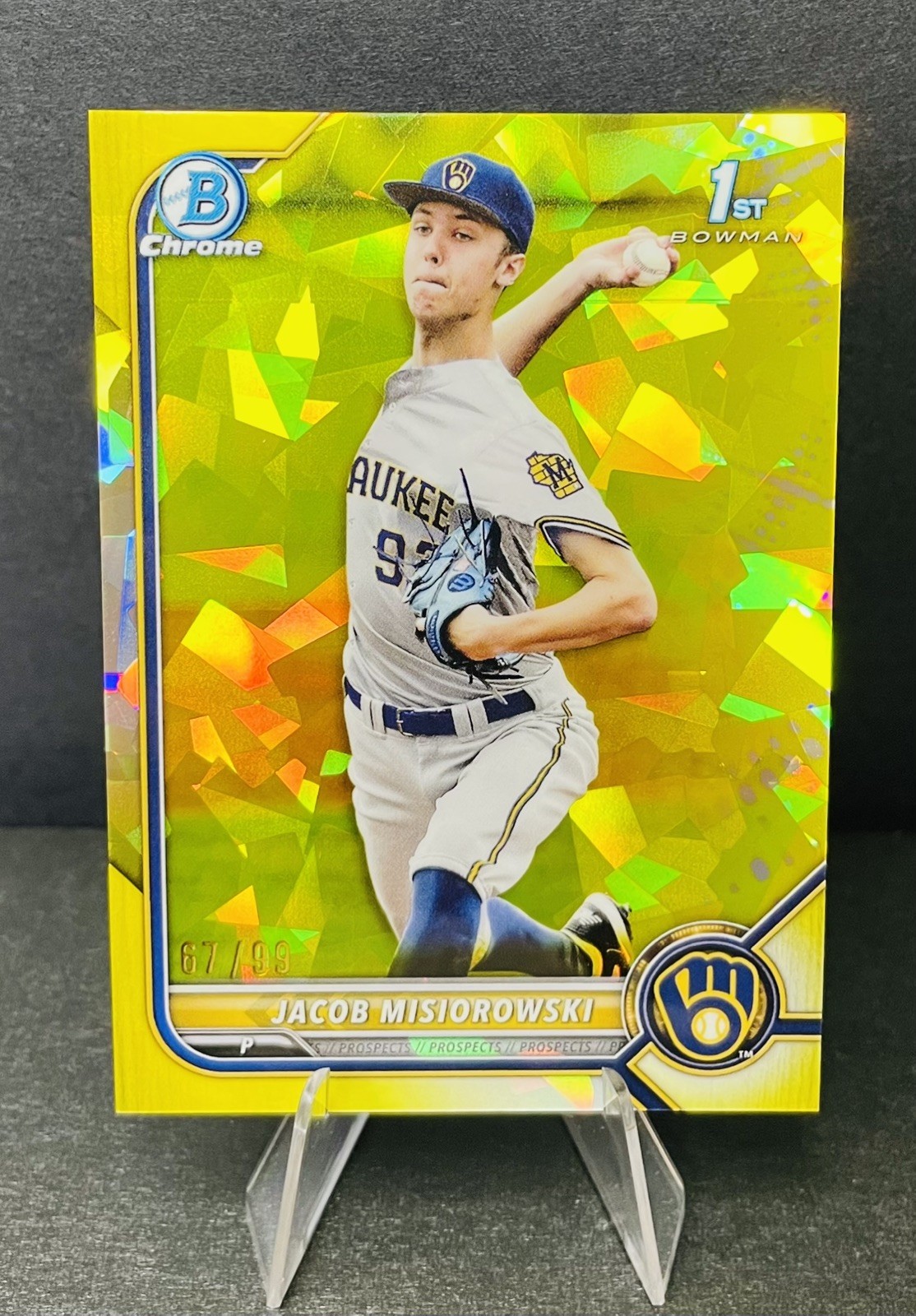2022 Bowman Draft Sapphire Jacob Misiorowski Chrome Refractor Yellow 1st #67/99