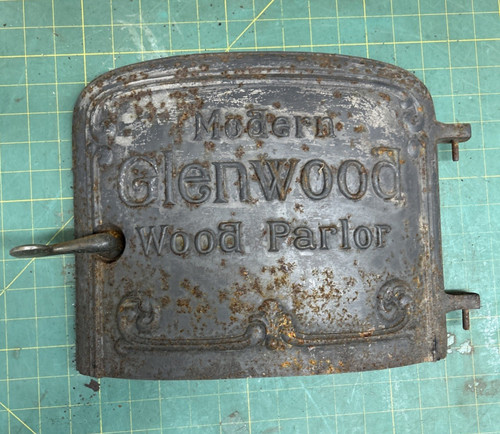 Antique 1908 Modern Glenwood Wood Parlor Stove Door 13.5” X 10"