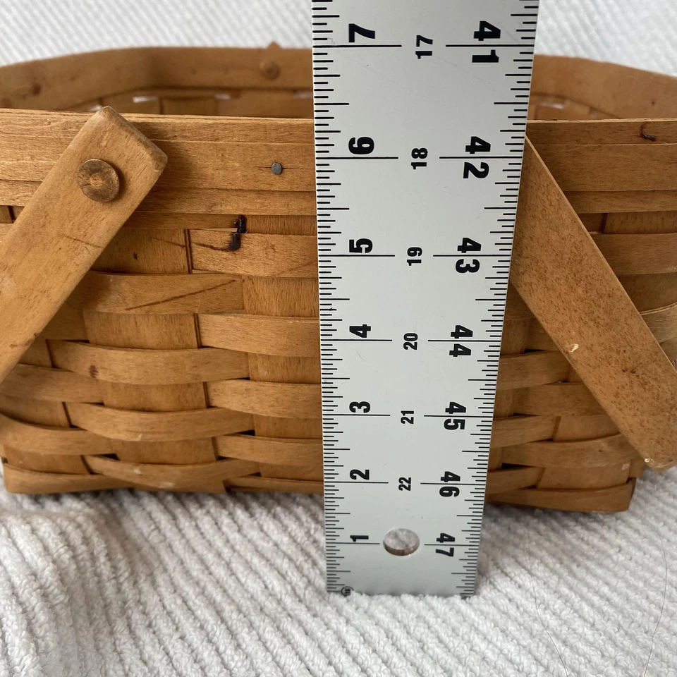 Vintage Longaberger Handwoven Basket Rectangular USA Swing Handles Signed 1996 - Image 2 of 4
