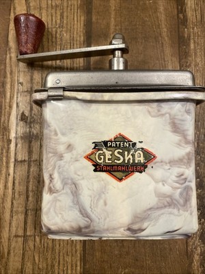 Vintage Geska German Coffee Grinder Marbled Bakelite Grinder Silver Metal Handle