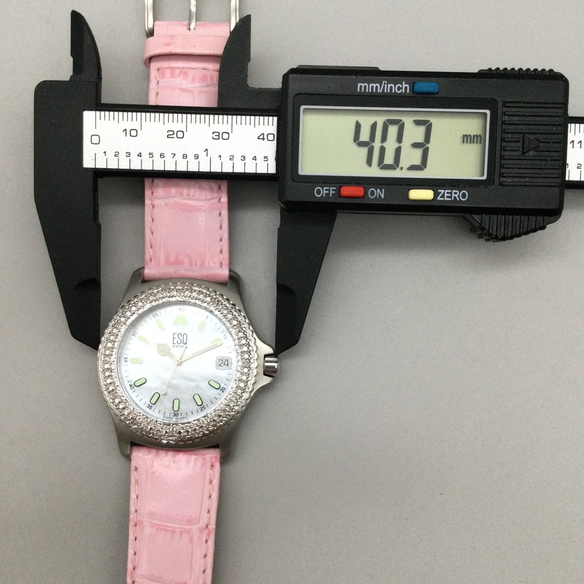 ESQ Swiss Elegant Black and Pink Leather Watch Straps ESQ Swiss Watch Women 40mm Silver Tone MOP Date Pink Leather  main image 2