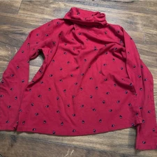 Vintage Red Embroidered Turtleneck – Long Sleeve 90s Winter Top