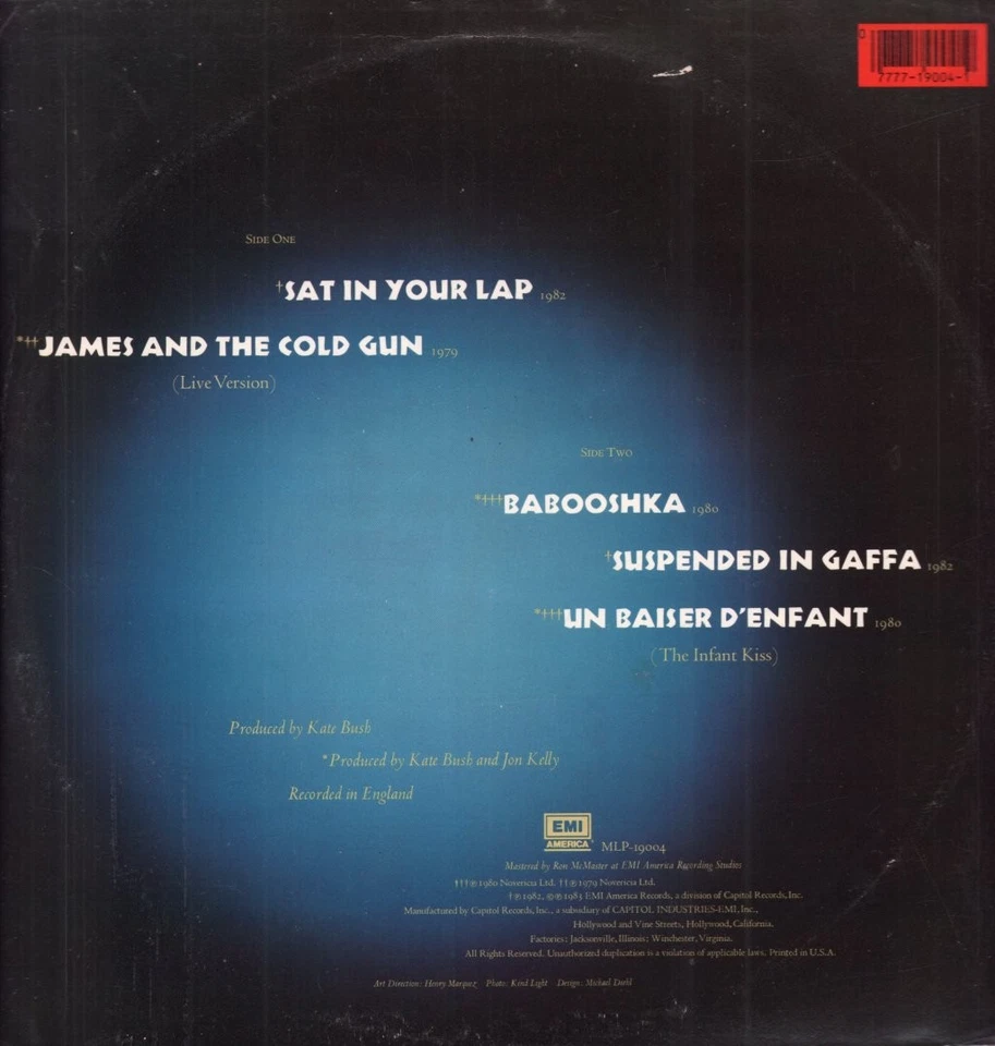 Kate Bush Sat In Your Lap LP vinyl USA Emi 1983 has gold promo stamp on front - Image 2 of 3