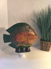 Wooden,Hand carved/Handpainted Large,Tropical Fish Sculpture; EUC! Lovely! ?Thai