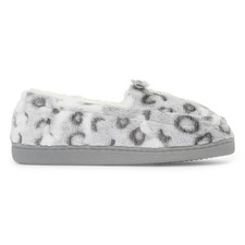 The Slipper Company Womens Slippers Grey Adults Ladies Moccasin Leopard Bow SIZE