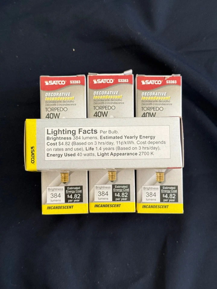 4 New Satco A3683 130V Candelabra Base 40 Watt  Light Bulb Clear E12 Base - Image 3 of 3