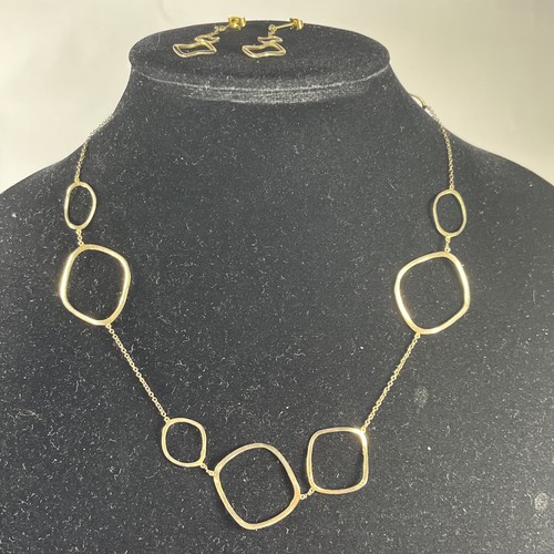 925 Sterling Silver Gold Vermeil Necklace And Earrings Set Modernist Signed SIS - Picture 3 of 19