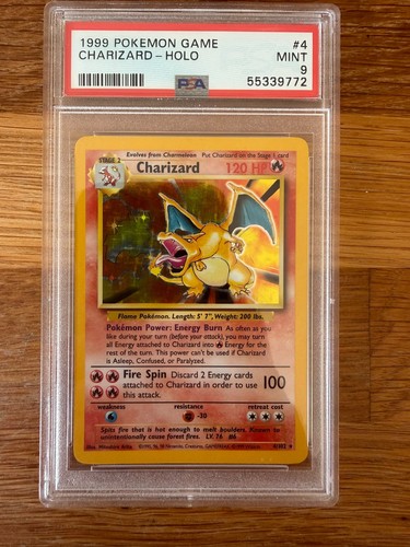 CHARIZARD 1999 POKEMON CARD BASE SET UNLIMITED #4 HOLO PSA 9 WOTC