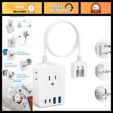Universal European Travel Plug Adapter with 5ft Extension Cord, 4 AC Outlets 4