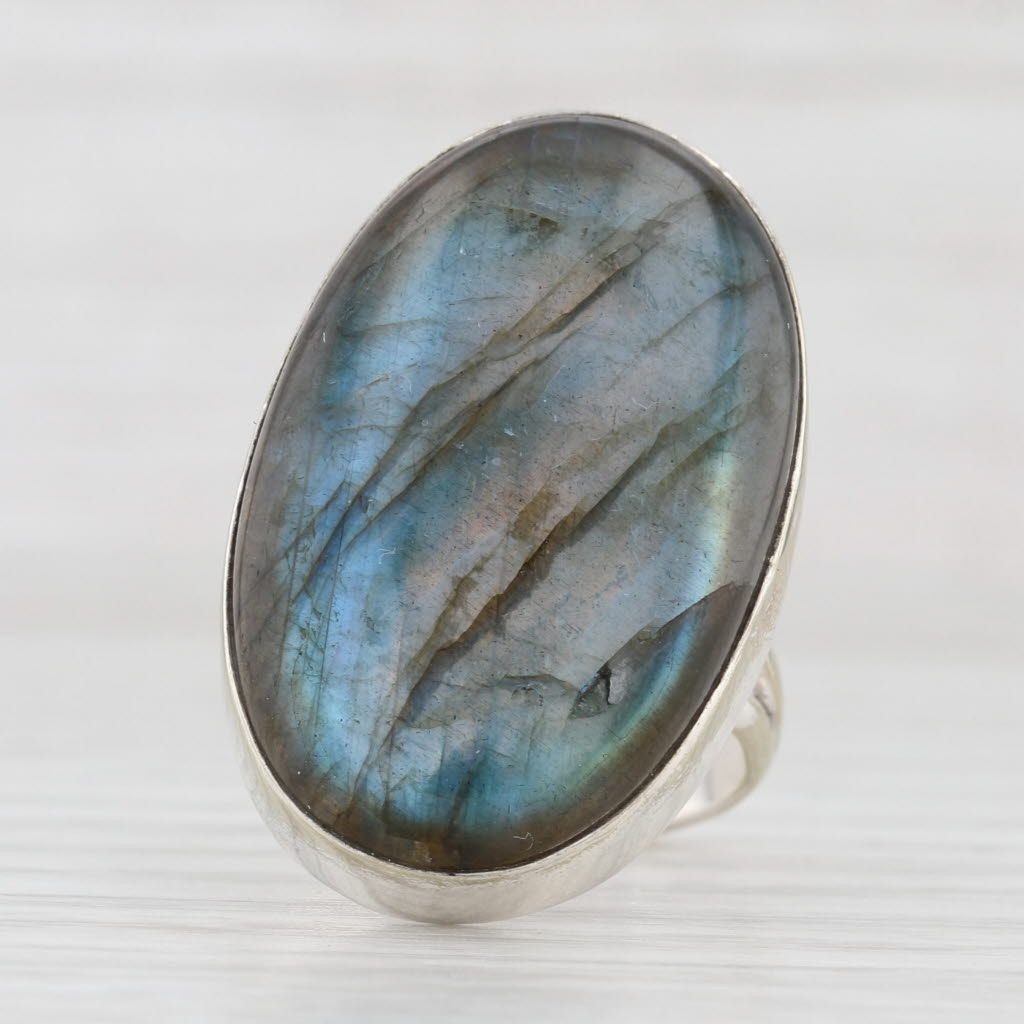 Large Labradorite Oval Cabochon Statement Ring St… - image 1