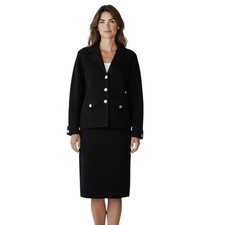 St John Pique Knit Blazer Jacket Womens 12 Black Notch Lapel Luxury NWT