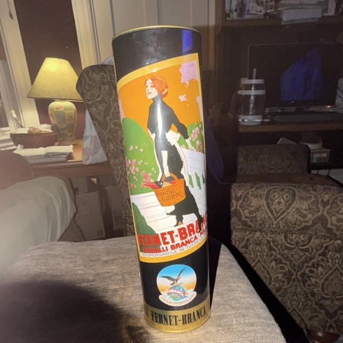 Fernet-Branca Distillery Advertising Tin Canister, Black/Gold Multicolor