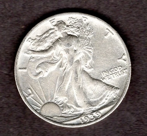 1939-S WALKING LIBERTY HALF DOLLAR.  ABOUT UNCIRCULATED.