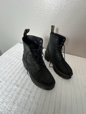 Women's Dr Doc Martens Shriver Hi Black Wyoming Leather Heeled Boots Combat  US