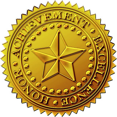 Star Embossed Official Gold Foil Certificate Seal for Achievements and Awards, 4