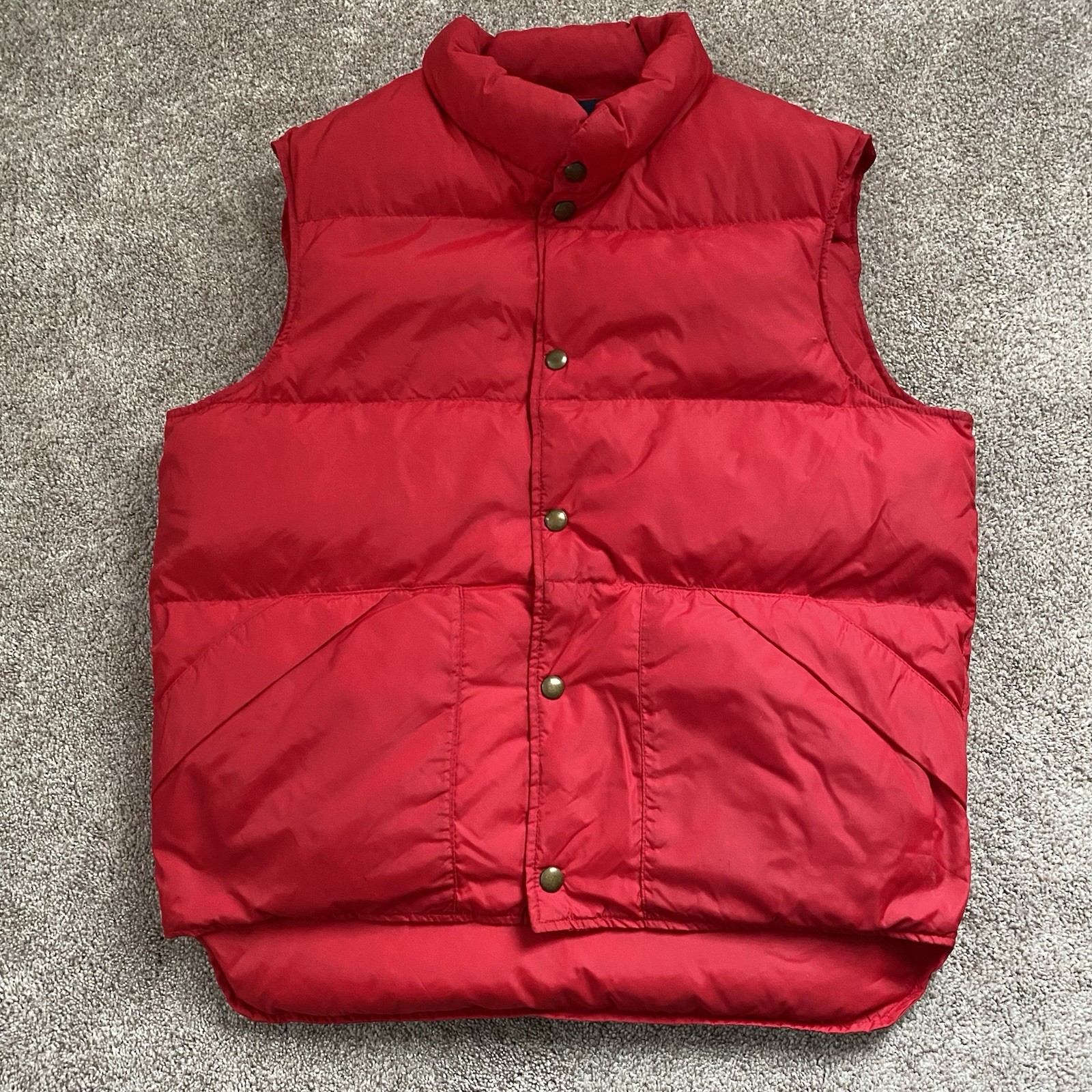 Vintage 70s Woolrich Puffer Vest Mens Medium M Red Goose Down Jacket Insulated