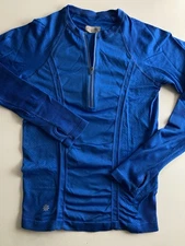 Athleta Blue Pattern 1/2 Zip Pullover Long Slv Sz Small Yoga Gym Run Active Top