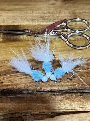 White Perch Crappie Jigs Blue White 1/32 Oz Maribou Fishing Lure 3 Pack