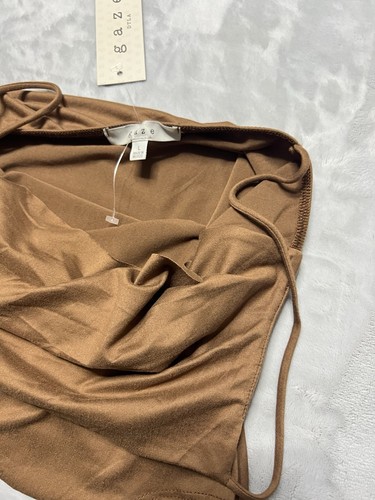 GAZE Sleeveless Brown Bodysuit Womens Size L Spaghetti Straps Tank Soft Drape - Picture 16 of 21
