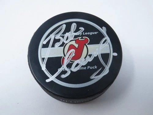 Bob Sauve Autographed Signed New Jersey Devils InGlasCo Hockey Puck