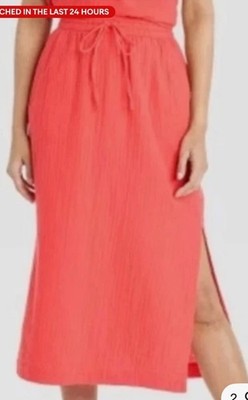 Universal Thread Women's Coral Red Side pocket Gauze Midi Pencil Skirt 3X