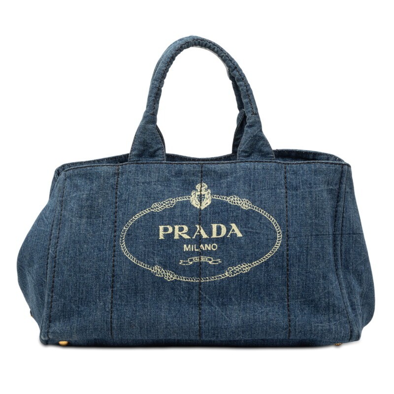 PRADA Canapa Handbag Tote Indigo Blue Denim Ladies PRADA Used from japan
