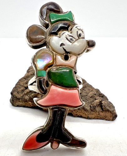 Vintage ZUNITOONS multi-stone inlay ring sterling MINNIE MOUSE size 6 Zuni