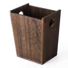 Wood Trash Can Wastebasket Small Rectangular Farmhouse Rustic Garbage Bin wit...