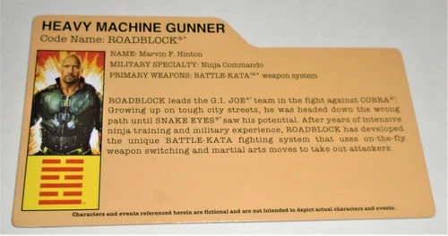 G I JOE File Card I.D. Filecard              2012 Roadblock V21   (Premier Pack)