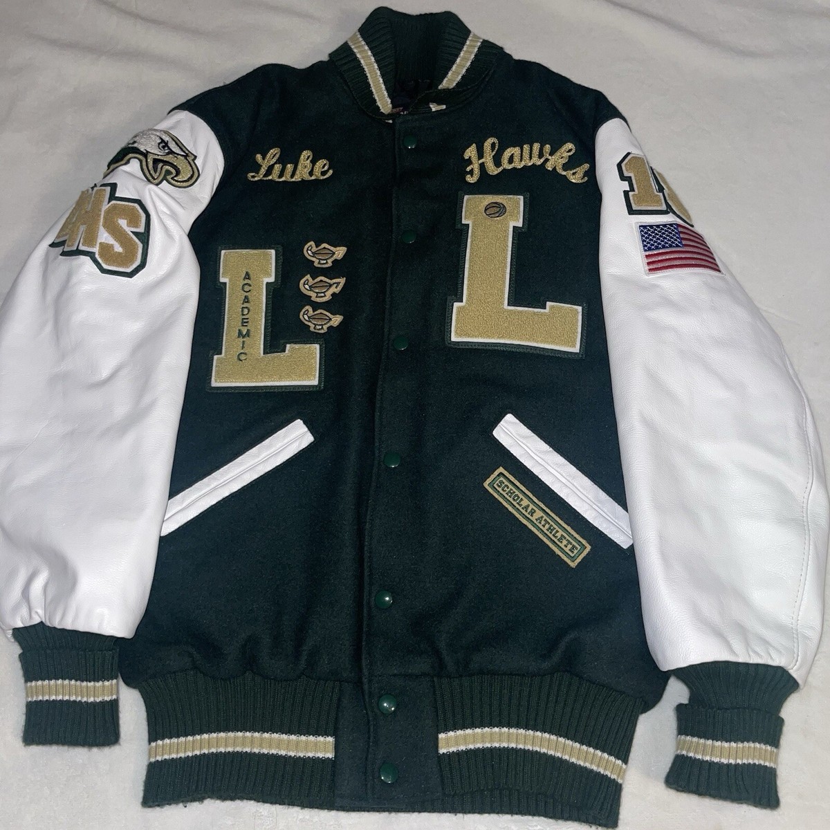 Vintage First String Sports Letterman Varsity Jacket Medium